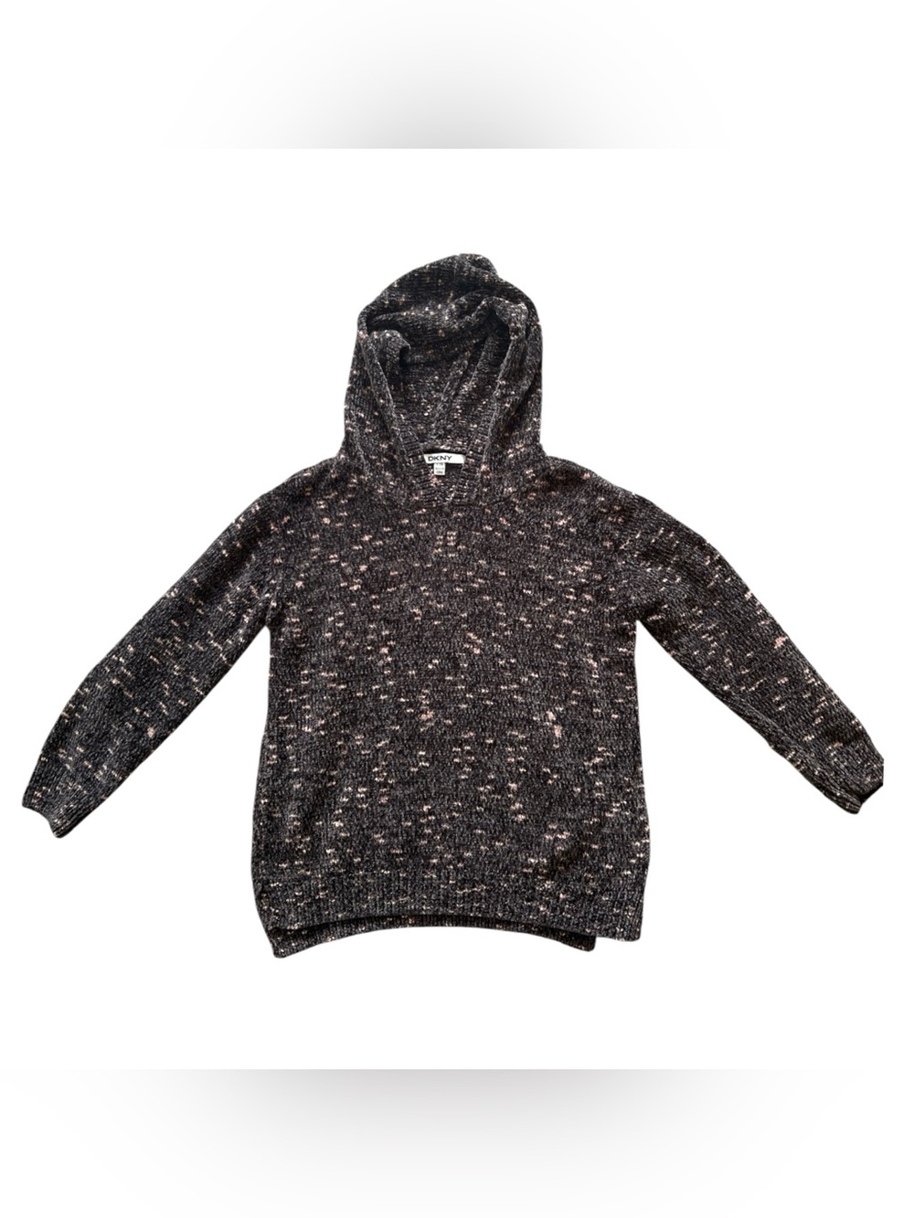 DKNY Pink Speckled Hooded Knit Sweatshirt